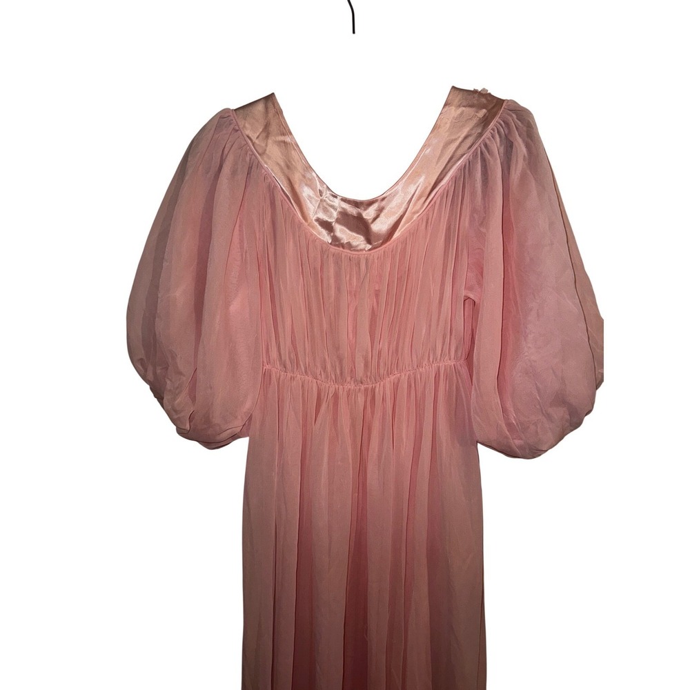 Vtg Pink Sheer Nightgown Puff Sleeve Embroidered Robe Coquette Fairy Whimsical - Picture 9 of 10